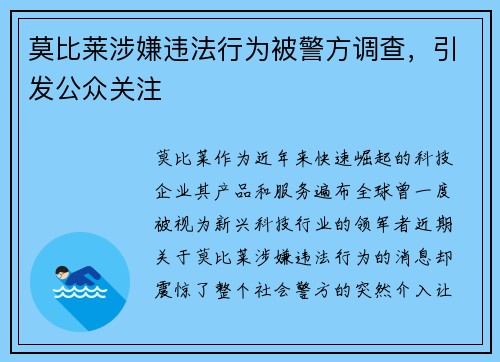 莫比莱涉嫌违法行为被警方调查，引发公众关注